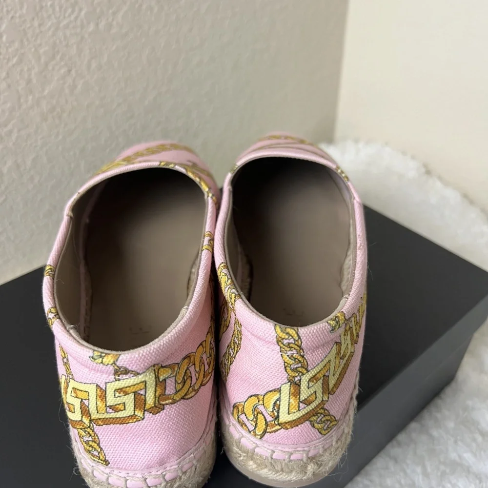 Versace Pink & Gold Chain Print Espadrilles - Picture 3 of 8